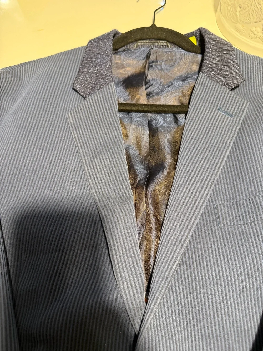 Robert Graham Ribbed Cotton Viscose Sport Coat Navy 2 Btn Elbow Patch Sz 44